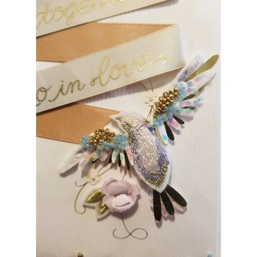 Wedding Congratulations Greeting Card Hallmark Signature Beaded Love Birds 3-D